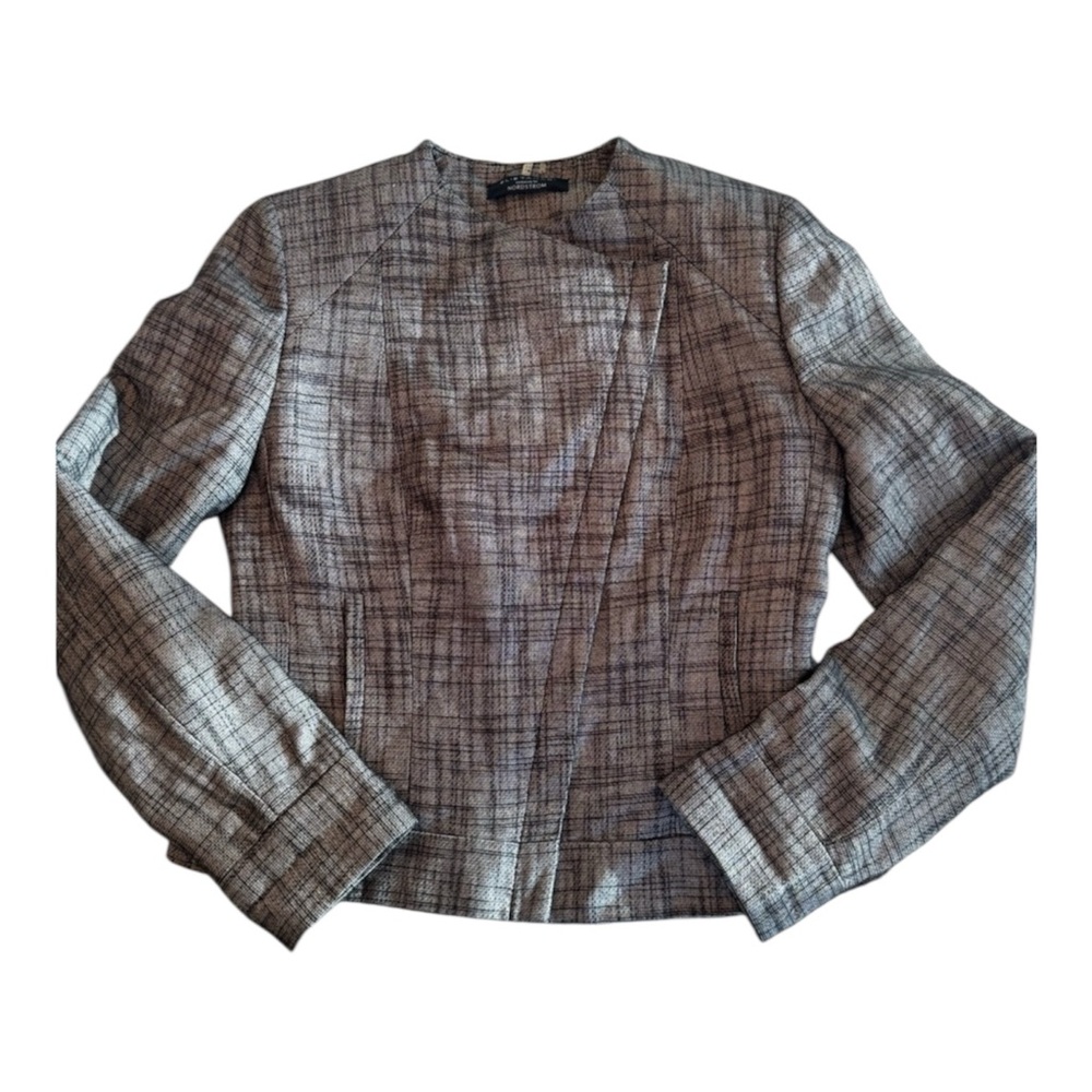 Elie Tahari Gray and Black Motorcycle Style Blazer Size 0